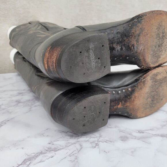 Sanders Vintage Leather Gray Western Cowboy Boots Men's 10D - Picture 11 of 14